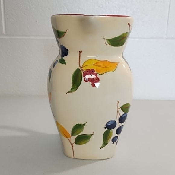 Vintage Ceramic Pitcher Floral Vase with Hand-Painted Berry-ies Floral Art - Picture 2 of 12